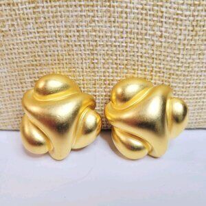 Vtg Kenneth Jay Lane Clip-on Earrings KJL Chunky Brushed Gold Tone